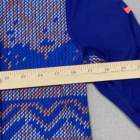 Nike Pro Dri-FIT Top Women Medium Blue Fair Isle‎ Print Long Sleeve Funnel Neck - Picture 5 of 10
